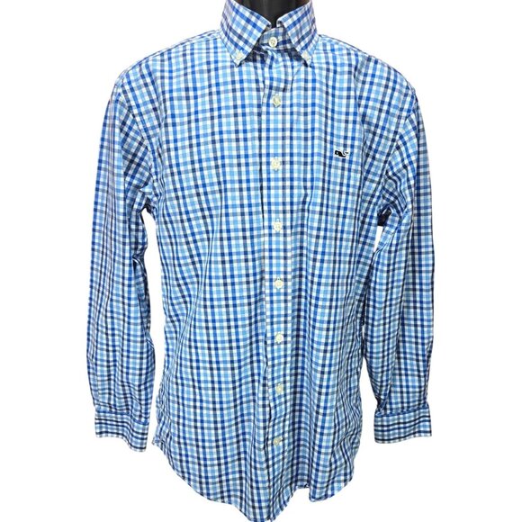 Vineyard Vines Blue Gingham Button-Down Whale Shirt Small - Picture 1 of 7